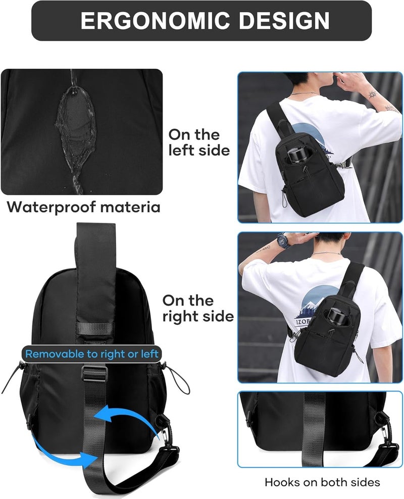SEAFEW Black Sling Crossbody Bag for Men Women, Tactical Backpack Shoulder Daypack Mini Anti-Theft Cross Body Motorcycle Chest Bags, Small One Strap Fanny Back Pack for Casual Travel Hiking Sport Gym - Image 5